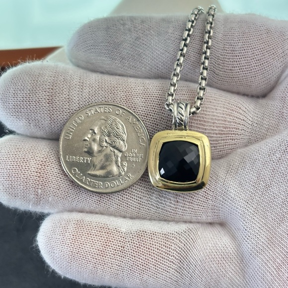 David Yurman 925 & 18k Gold 11mm Albion Pendant Necklace with Black Onyx 16" - Picture 8 of 11